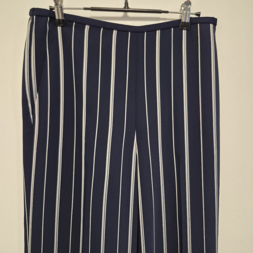 St. John Wide Leg Pants Navy Blue Striped Trousers Pull-On NEW Women's Sz S - Picture 4 of 12